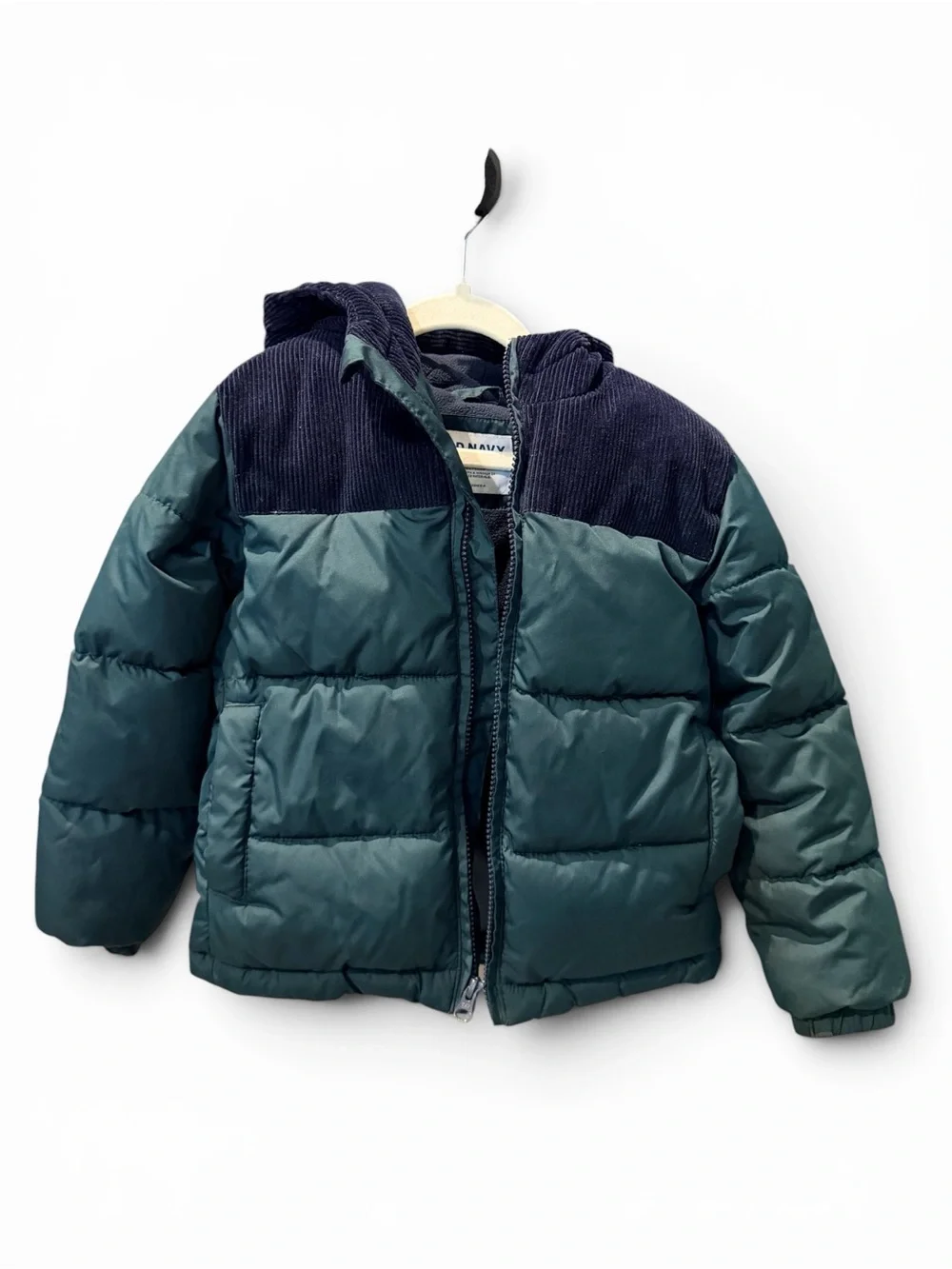 Old Navy GUC Kids Hooded Puffer Jacket in Green & Navy
